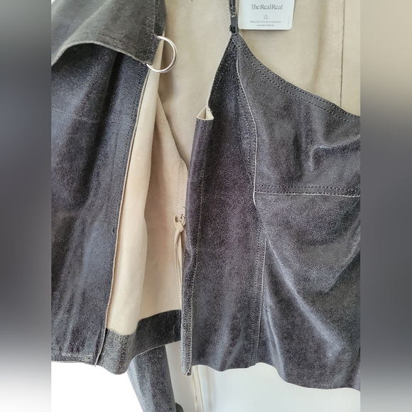 Plein Sud Faycal Amor Black Leather Jacket Top Combo Size 8 Grey Buckle Designer - Picture 9 of 14